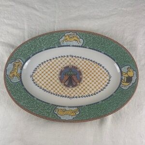 Essex Collection Katmandu oval platter with big cat and tent motif.